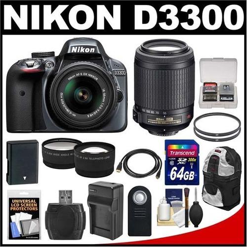 Nikon - Bundle D3300 Digital Slr Camera & 18-55Mm G Vr Dx Ii Af-S Zoom Lens (Grey) - Grey